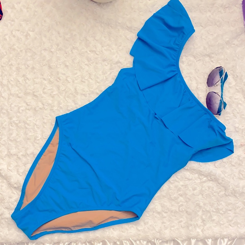 NWT J.Crew Blue one- shoulder swimsuit
